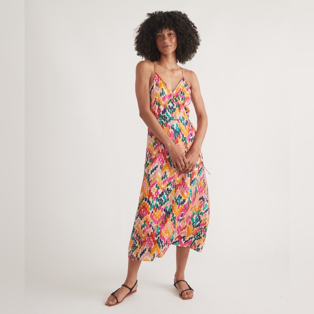 NWT - Marine Layer Tencel Bright Multicolor Archive Emma Wrap Midi Dress-Size XL - Picture 6 of 16